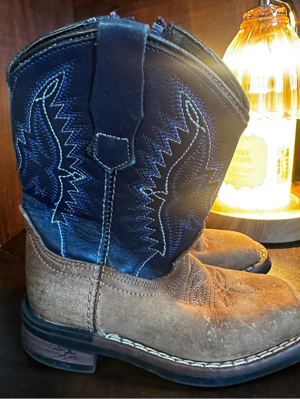 J.B. Dillon Kids Western Boots Size 7.5 Leather Brown & Navy